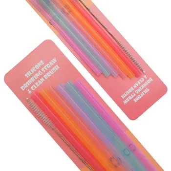 

Flexible Silicone Straws Set Reusable Beverage Juice Straight Straws With Cleaning Brush For Child Adult