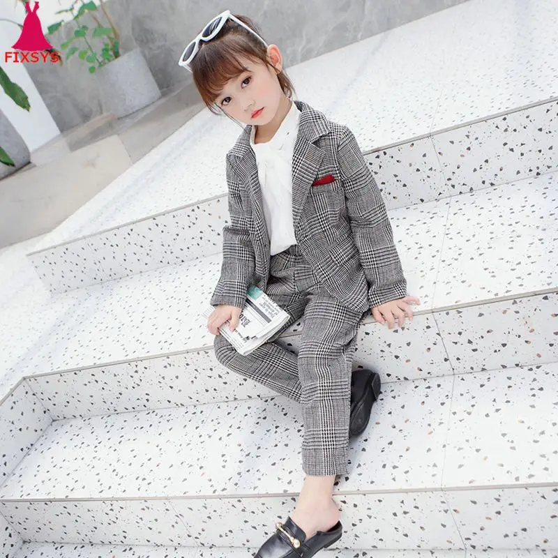 

2019 Baby Spring Autumn Girls Clothes For Children Clothing Set Long Sleeve Plaid Jacket+Pants 2pieces Kids Tracksuit Girls Sets