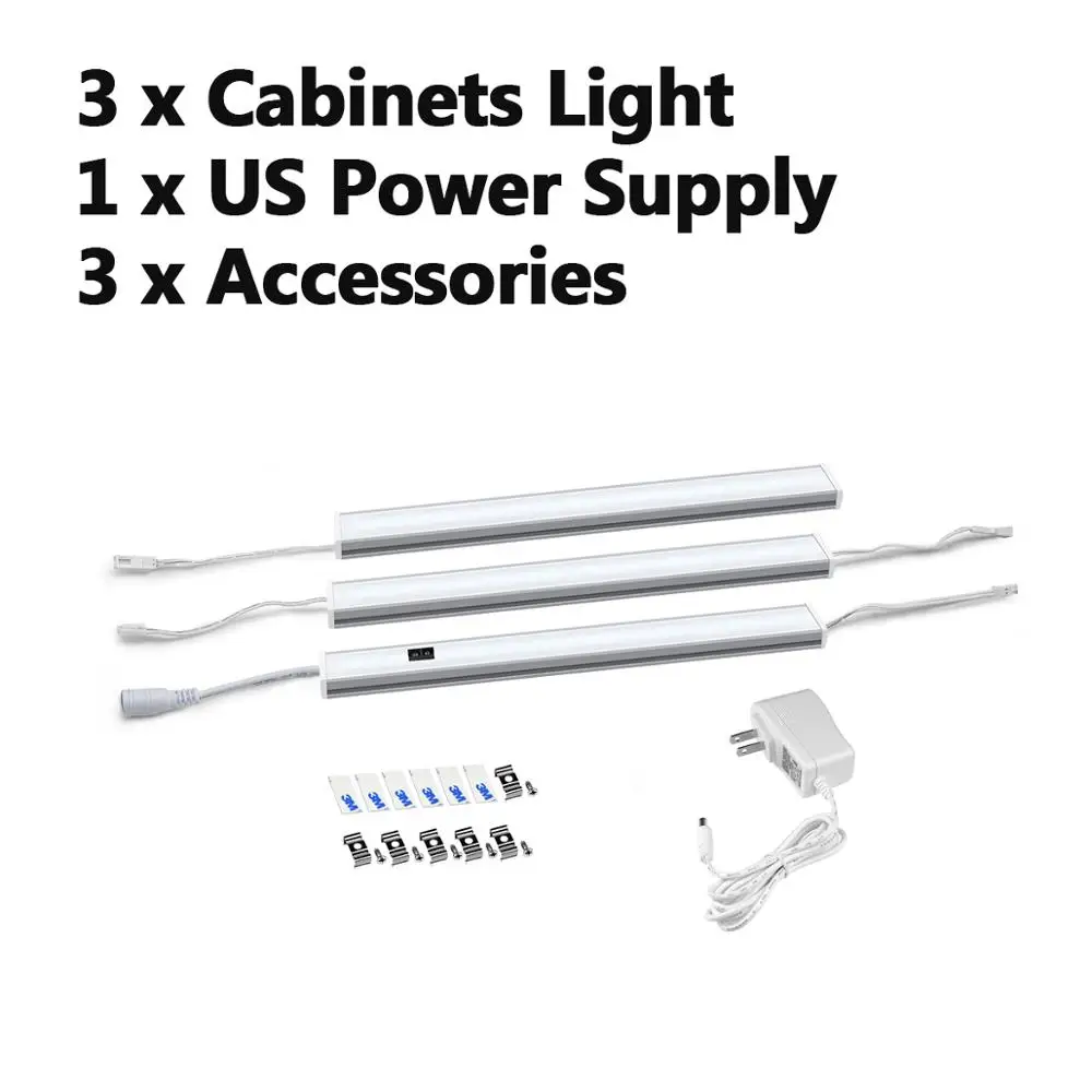 3pcs With US Adapter 5 м подключаемый 110 В 220 В к DC 12 В кухонный светодиодный светильник для шкафа с датчиком стрелы Ночной светильник высокой яркости светодиодный светильник для спальни - Color: 3pcs With US Adapter