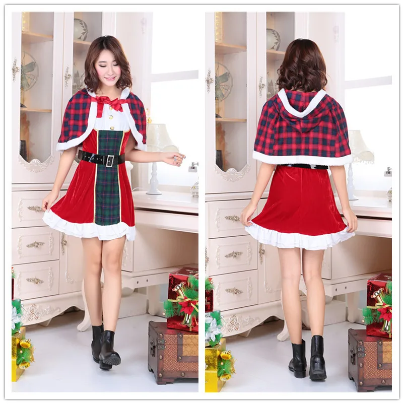

New Style Japan Christmas Clothing Red Plaid Mantle Dress Character Play-Nightclub DS Work Clothes