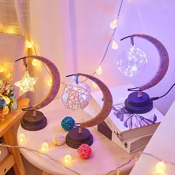 

Led Lamp Stars Moon Light Rattan Ball Christmas Lights Children Birthday Gift Handmade Hemp Rope USB Wrought Iron Night Light