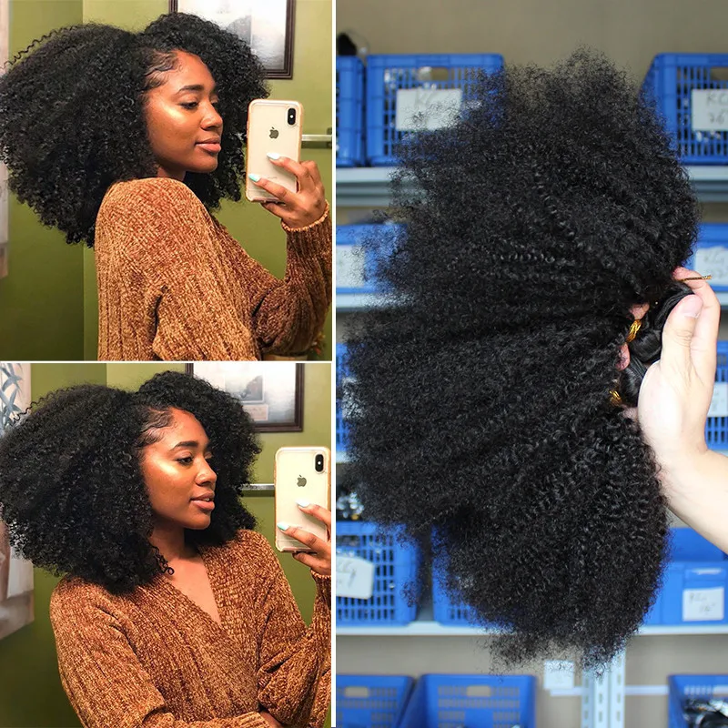 Online Cabello rizado Afro mongol rizado con cierre Natural negro 4B 4C cabello humano virgen mechones extensión 3 Dolago productos
