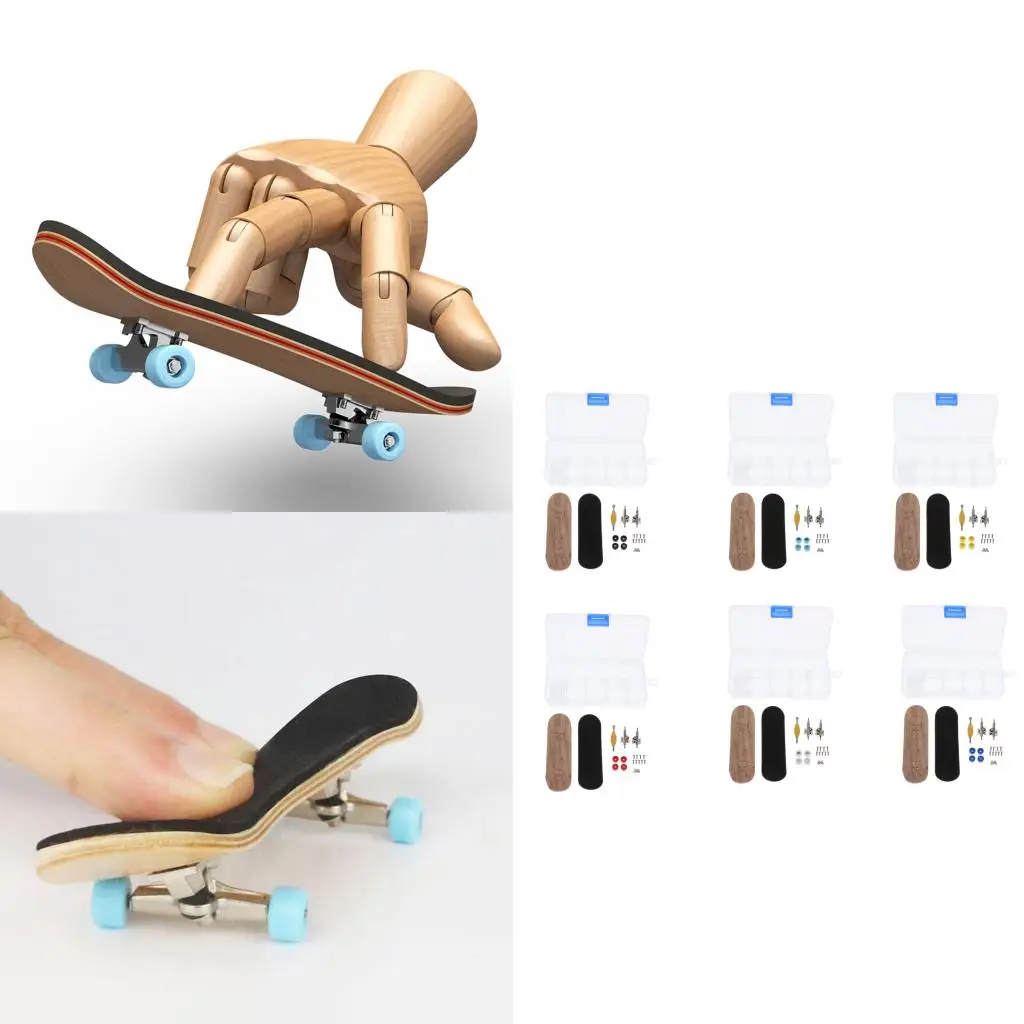 Wooden Fingerboard - Maple Wood Finger Skate Board Scooter Black Grit DIY Kits Box for Kids Girls
