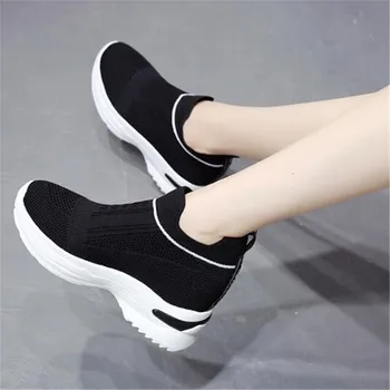 

2020 New Woman Wedges Shoes Ankle Sock Boots Women High Heels Short Elastics Boots Autumn Shoes Platform Sneakers Black Pink