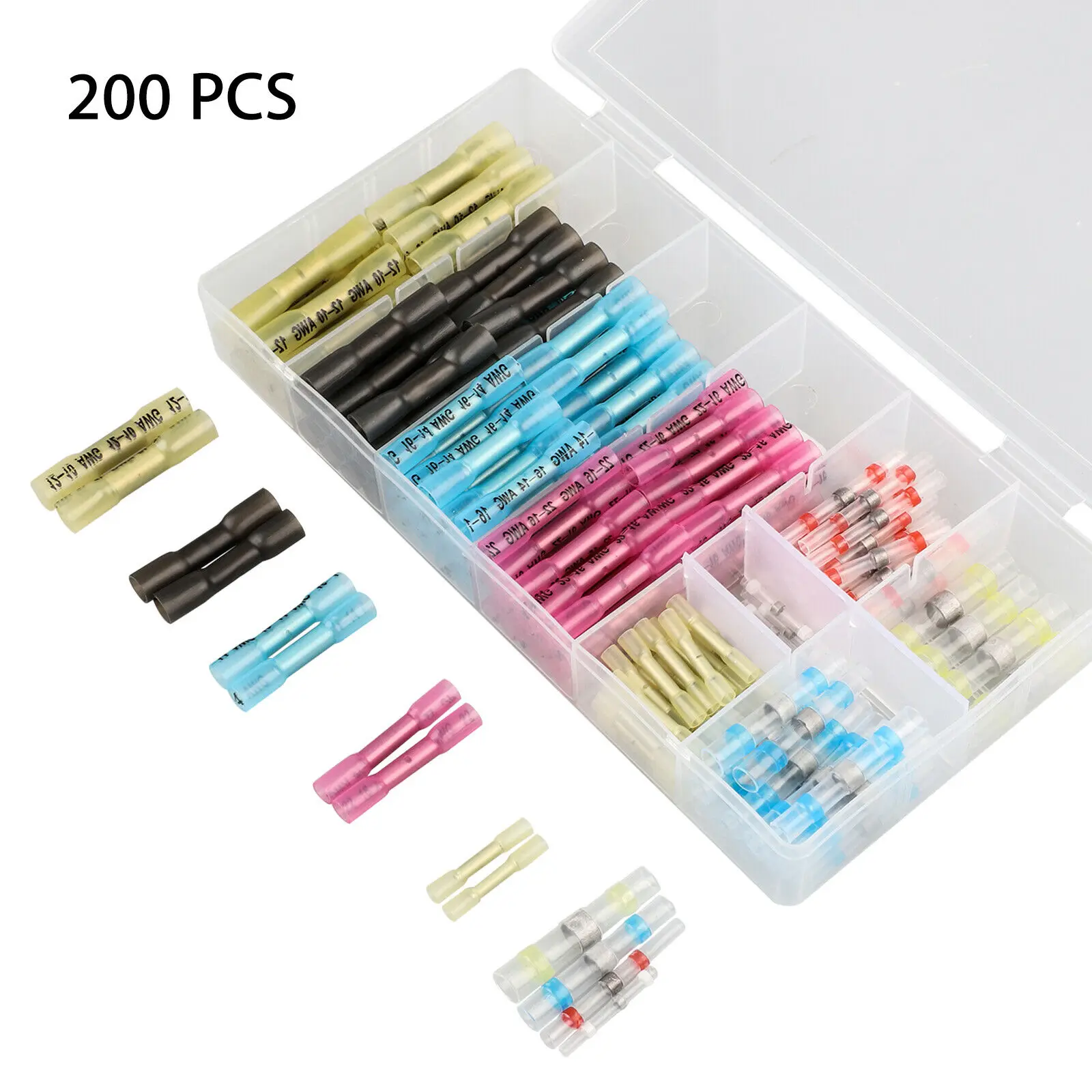 200Pcs Assortment Heat Shrink Butt Crimp Wire Connector Waterproof Solder Sleeve