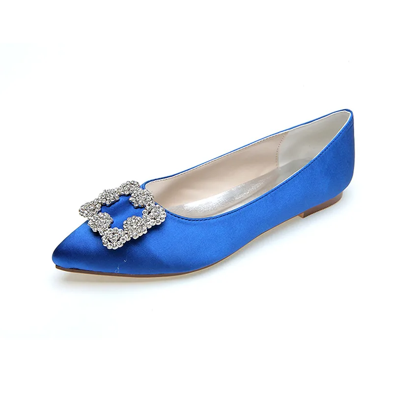 OnnPnnQ Satin Wedding Bridal Flats Shoes Women Crystals Pointed Toe Slip on Prom Evening Formal Party Dress Flats Women