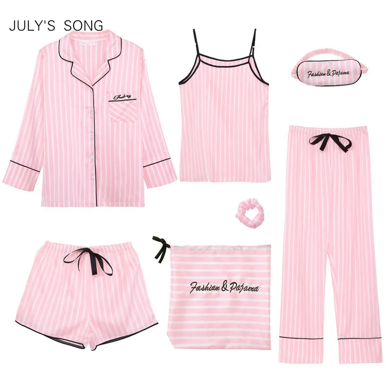 Women's 7 PCs Pink Pajamas Sets Faux Silk - 1 - Smart and Cool Stuff