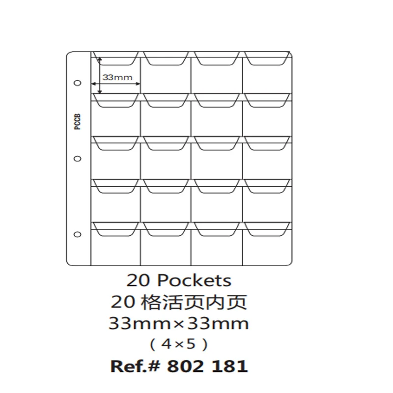 PCCB 12/20 сетка монета карманный альбом вставка страницы, монета протектор альбом связующие листы рукава 12/20 отверстия - Цвет: 10pieces 20Gid