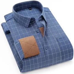 Camisas quentes masculinas, camisas de manga comprida acolchoadas de lã, topos confortáveis e grossos M 4XL botões de peito único para vestuário masculino