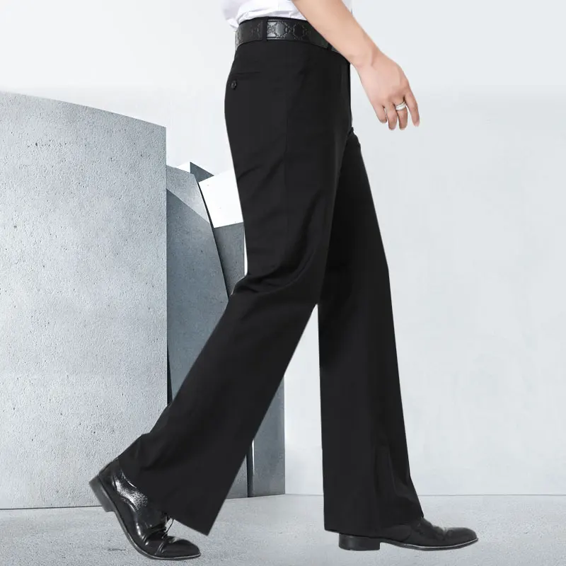 Men Flared Boot Cut Trousers Business Casual Classic Office No Ironing Required Elasticity Black Slim Bottom Formal Suit Pants