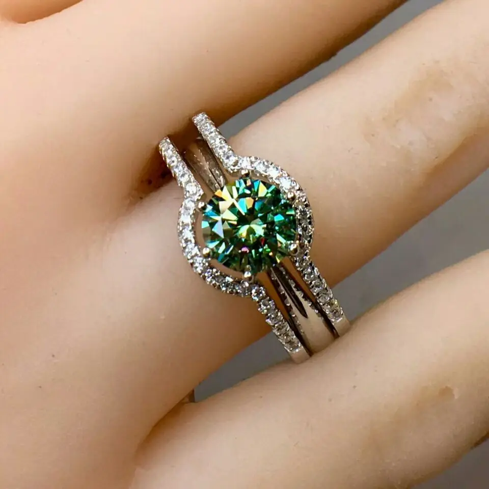 MeiBaPJ 1 карат зеленый Moissanite бриллиантовое многофункциональное кольцо для женщин