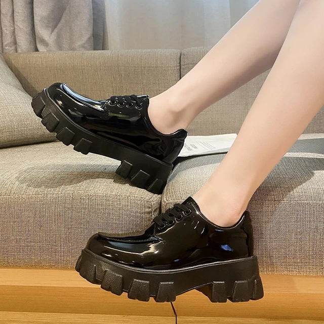 Zapatos de cuero con plataforma gruesa para mujer, calzado gótico, Oxford, color negro, blanco, sólido, talla grande, otoño e invierno, 2021 _ - AliExpress Mobile