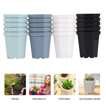 

20pcs Imitation Porcelain Thickened Plastic Flower Pot Octagonal Flower Pot Practical Succulent Plant Flowerpot for Home