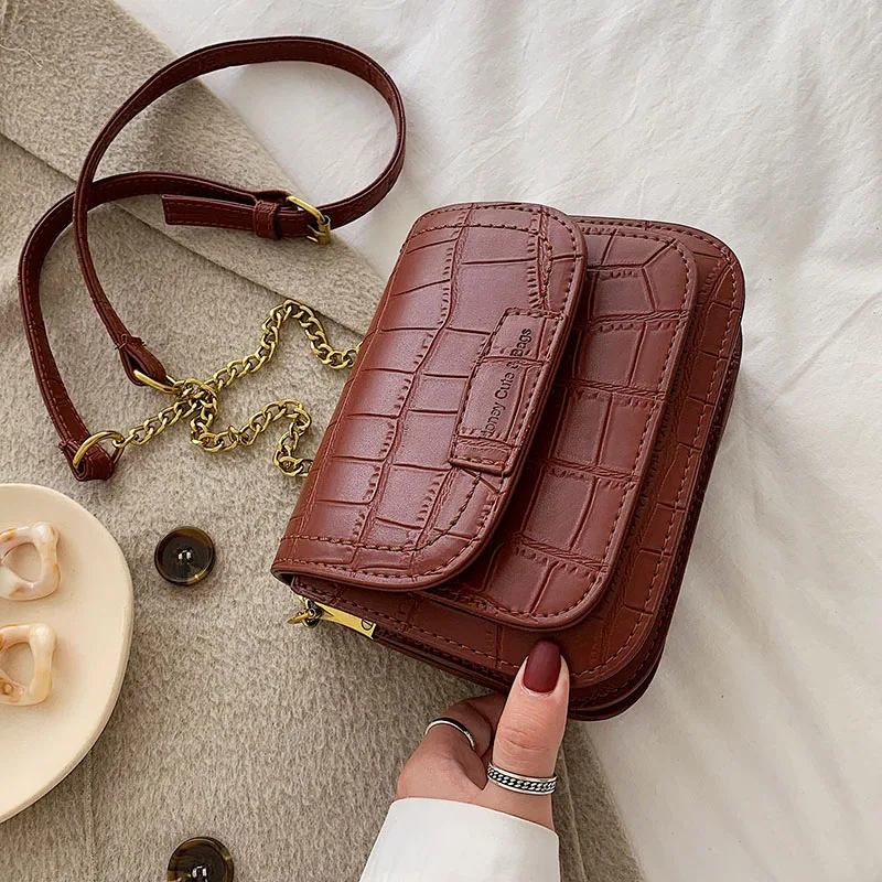 

Crocodile Pattern Crossbody Bags For Women 2019 Solid Shoulder Messenger Bag Ladies Pu Leather Handbags Chains Purses Women Flap