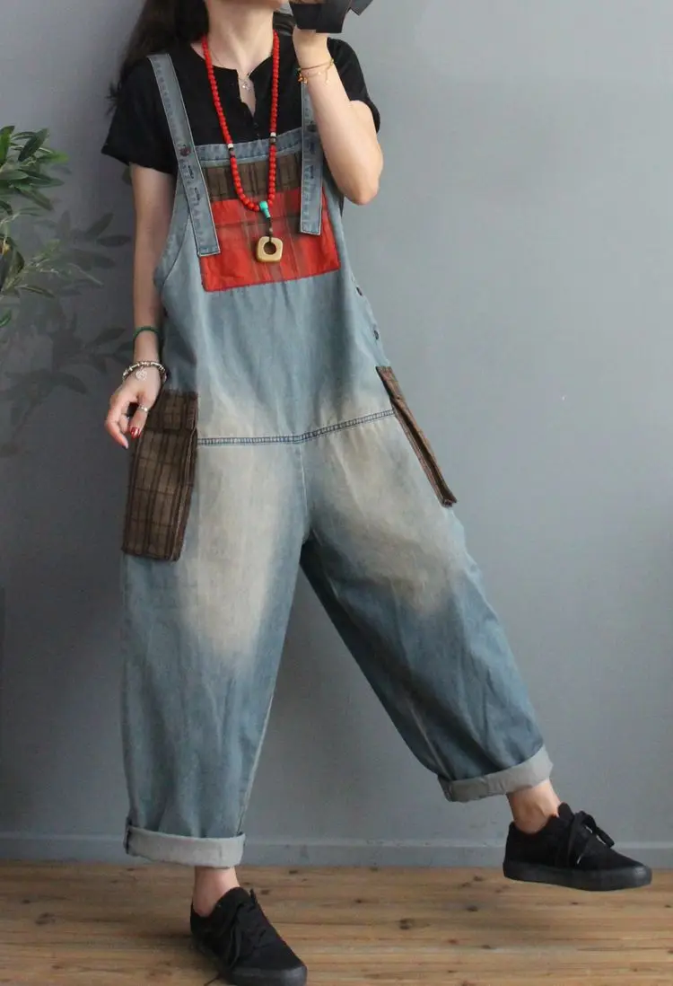 Max LuLu 2020 New Autumn Korean Fashion Designer Womens Plaid Denim Trousers Ladies Printed Vintage Jeans Casual Loose Overalls