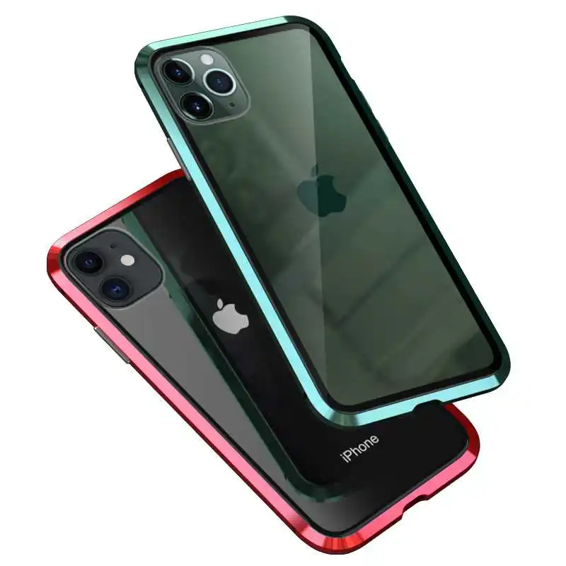Чехол для iPhone 11 Pro Max, металлическая рамка, закаленное стекло, Магнитный чехол, модный защитный чехол, роскошный алюминиевый сплав