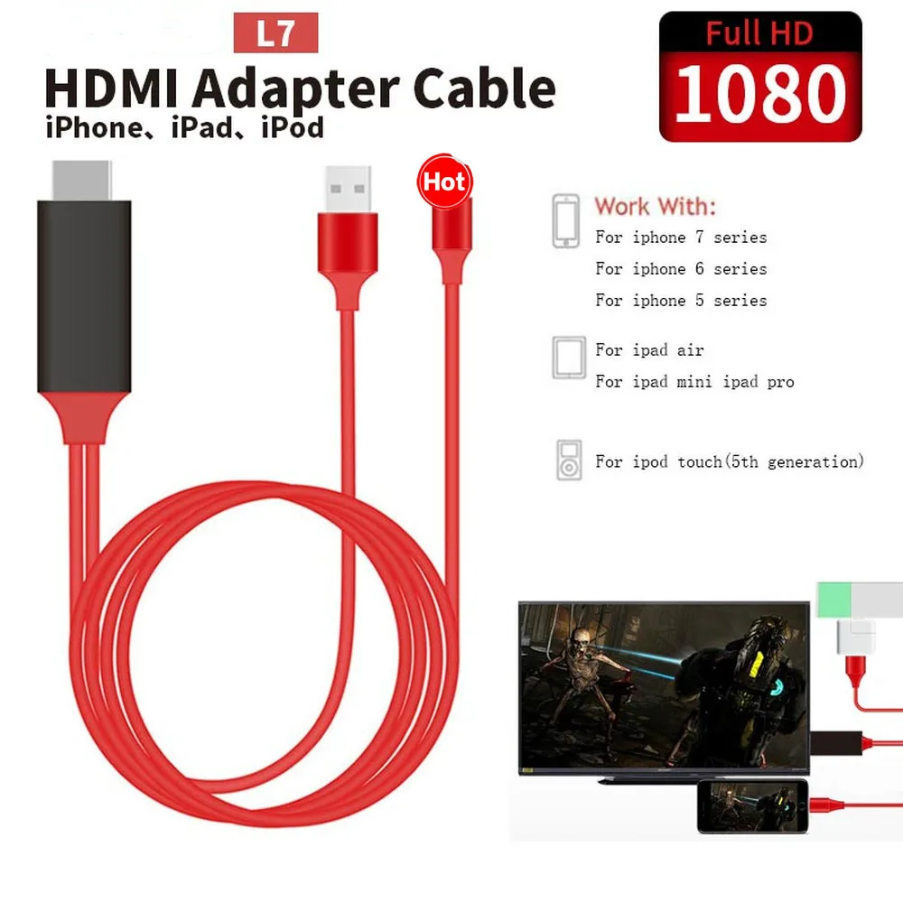 HDMI 2 м кабель для iPhone X 8 plus 7 Plus 6 6s 5 5s 5S адаптер HDTV TV HD1080P HDMI|SmartTV-стики и тюнеры| |
