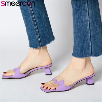 

Smeeroon 2020 top quality genuine leather +pvc transparent casual shoes women slipper comfortable simple summer slipper woman