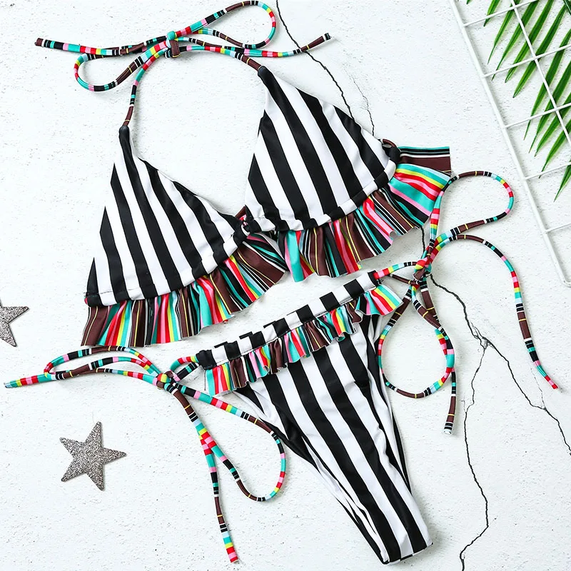 BKB16SD Extreme micro bikini Sexy ruffle swimsuit female dot bikini set bandage swimwear women thong bathing suit Bathers biquini - Color: BKB16SD