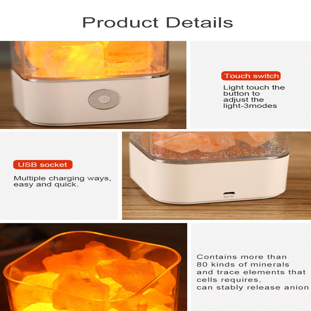 USB Himalayas Salt Crystal Rock Lamp Good For Health Small Mineral Negative Ionic Stone Lava Salt Night Light For Bedroom Light 7