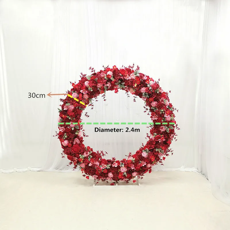 2.4m arch and wreath Свадебный круг Арка венок шелковые цветы, искусственные цветы высокого качества Настенный декор осеннее украшение рамка свадебные декорации - Цвет: 2.4m arch and wreath