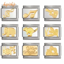 Hapiship,, Маргаритка, слон, кенгуру, ангел, нотки, надеюсь, итальянский шарм, подходит 9 мм, браслет из нержавеющей стали, ювелирное изделие, DJ192