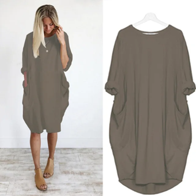 Women's Plus Size T Shirt Dress Tee Dress Plain Round Neck Long Sleeve Spring Summer Hot Knee Length Dress Causal Daily Dress 12