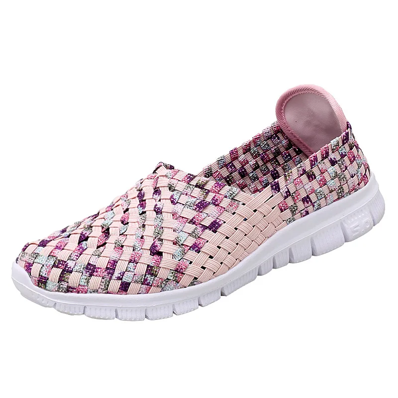PINK AND PURPLE STS/Женская обувь на плоской подошве; женская повседневная обувь; женские кроссовки; женская обувь для бега; тканевая дышащая прогулочная обувь; большие размеры 35-42; девять цветов - Цвет: PINK AND PURPLE