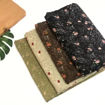 

Hot Selling Dress Floral Cloth Vintage Printed Black Coffee Apricot Green Small Flower Clothing Fabric New/1 M