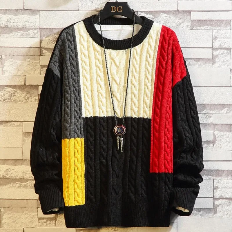 

8XL 7XL 6XL New Winter Thick Warm Oversized Sweater Men Twist Pull Homme Patchwork Pullover Men Top Quality Mens Jumper Sweaters