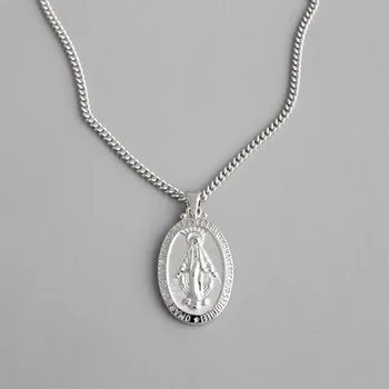 

925 Sterling Silver Virgin Mary Necklace New Fashion Men Women Oval Catholic Virgin Mary Pendant Necklace Jewelry Gifts