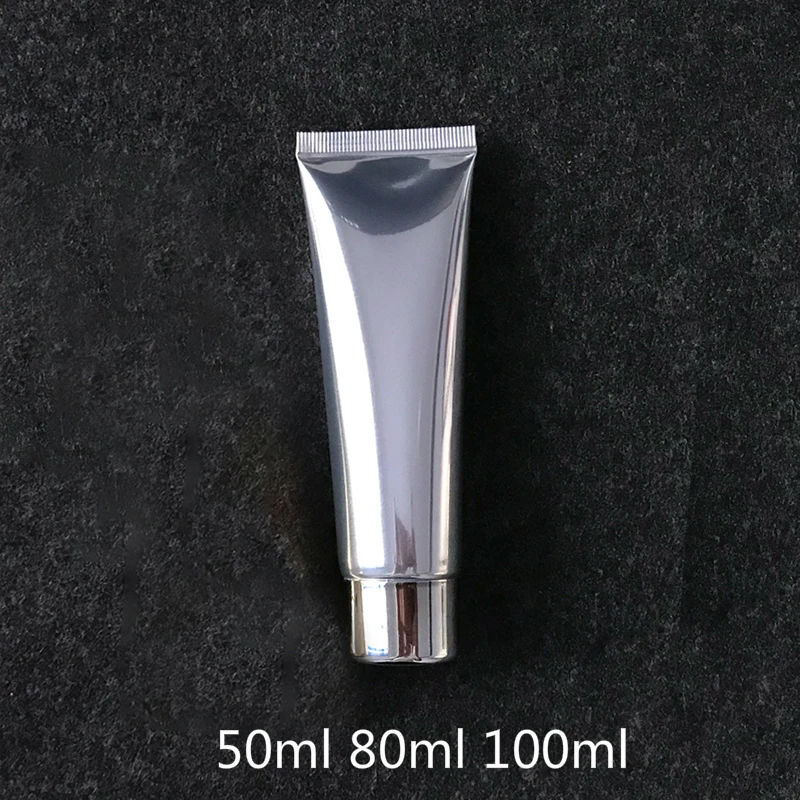 50ml 80ml 100ml Aluminum Plastic Silver Soft Tube Skin Care Cream Squeeze Bottle Makeup Lotion Packaging Container Free Shipping
