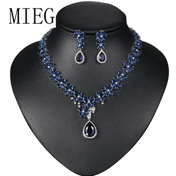 

MIEG Brand Assorted Colors Blue / Green / Fuschia CZ Zirconia Crystal Wedding Bridal Jewelry Set