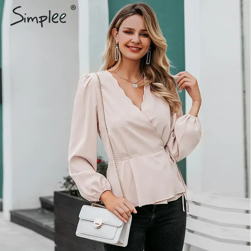 Simplee Повседневная Женская блузка на шнуровке с v образным вырезом и рукавами