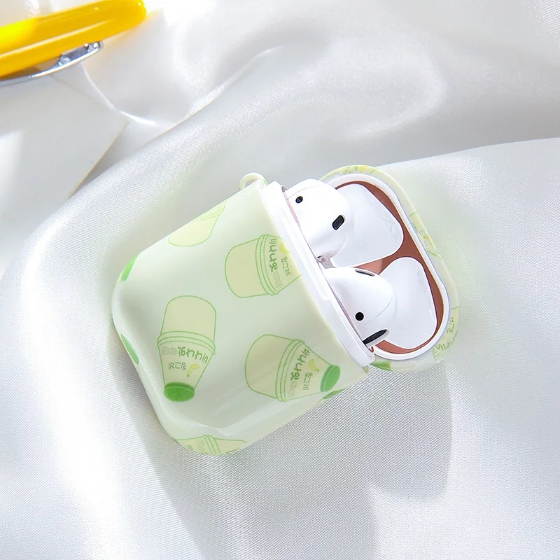 Yogurt containers Симпатичные жесткие оболочки беспроводной Bluetooth наушники чехол для Apple Air Pods PC Печать мультфильм Чехлы для Air pods 1 2 защитный чехол - Цвет: Yogurt containers