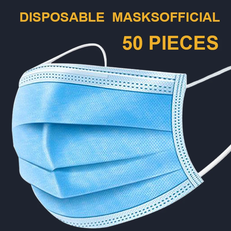 

50/pcs 3 Laye Mask dust protection Masks Disposable Face Masks Elastic Ear Loop Disposable Dust Filter Safety Mask