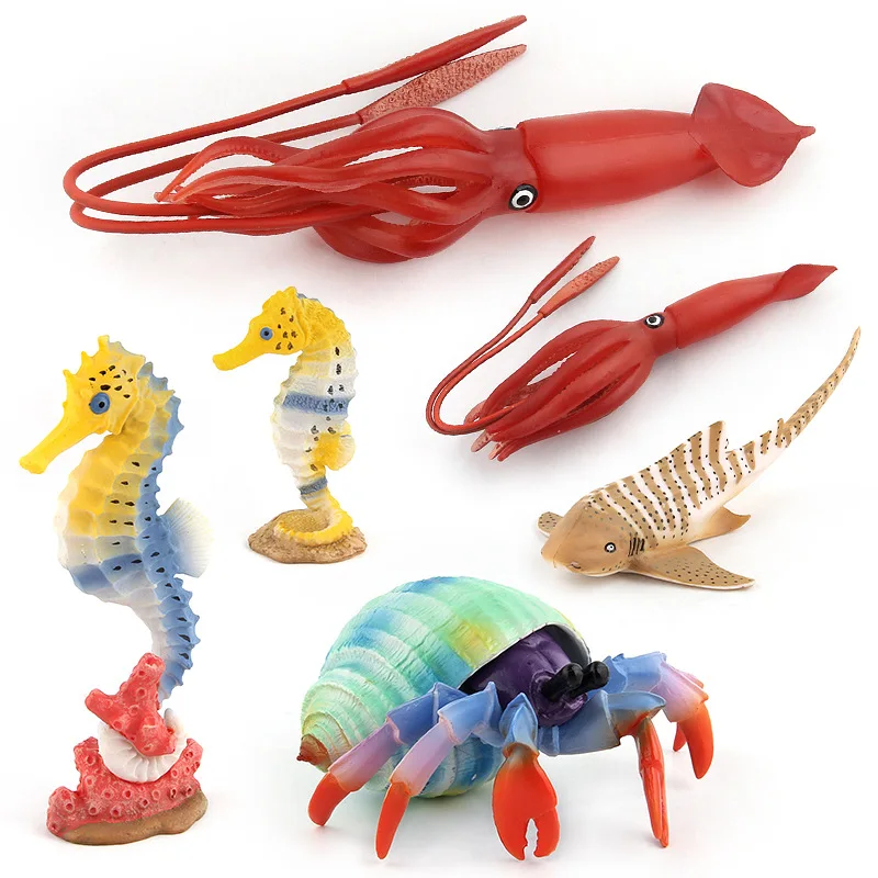 

New Style Color Simulated Animal Marine Organism Animal Squid Hermit Crab Hippocampus Zebra Sharks Model Toy Decoration