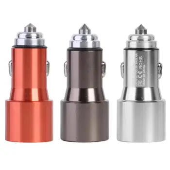 

2 in 1 Car Charger Cargador De Baterias Para Automovil Dual USB 2.4A Fast Charging Adapter Safety Hammer Tool