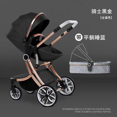 Высокая Ландшафтная детская коляска из алюминиевого сплава с корзиной для сна, складная переносная коляска для новорожденных - Цвет: Black