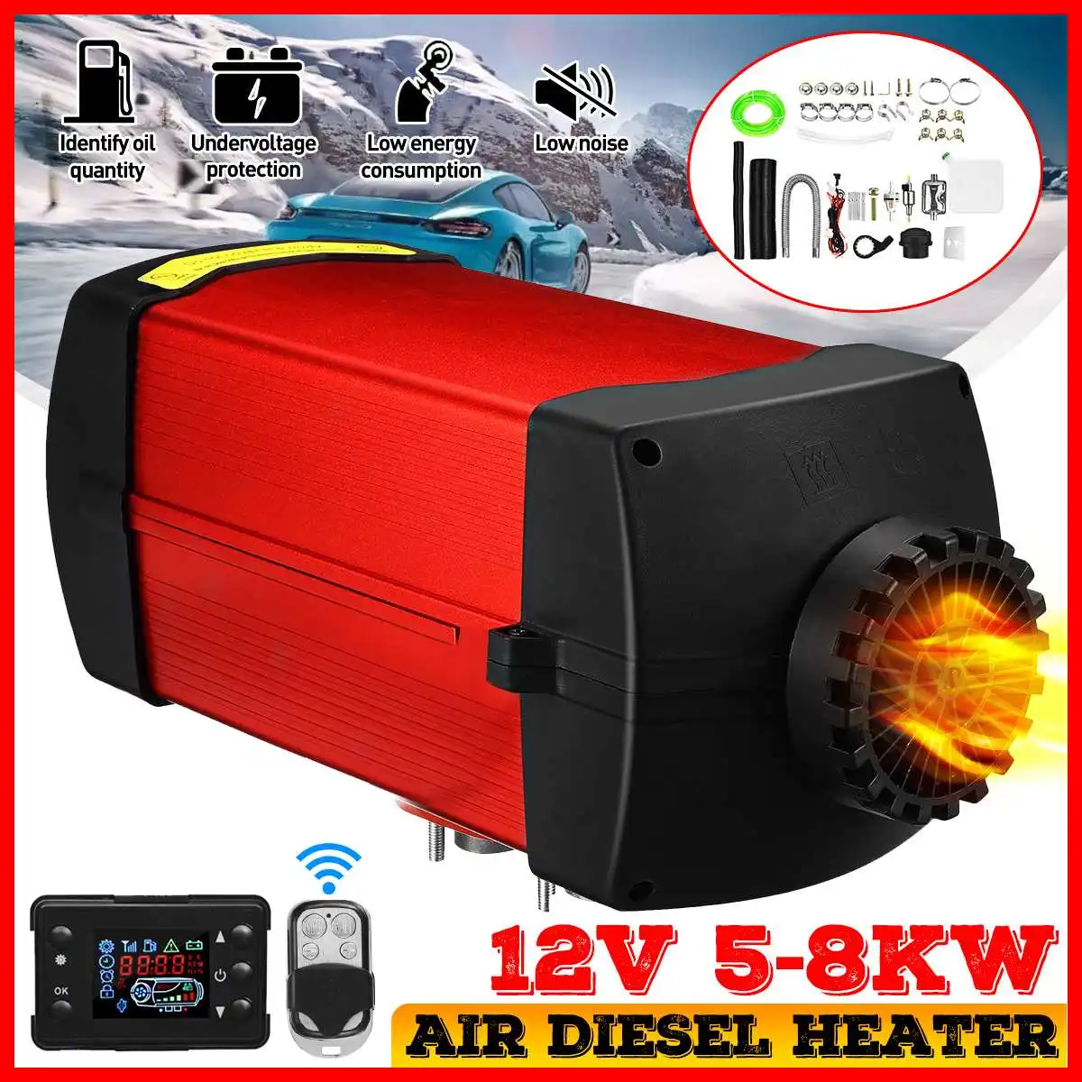 12V 5KW Diesel Air Heater Parking Heater Aluminum Shell LCD for Car Yacht  Similar Websato Eberspacher Heating Fan Heater