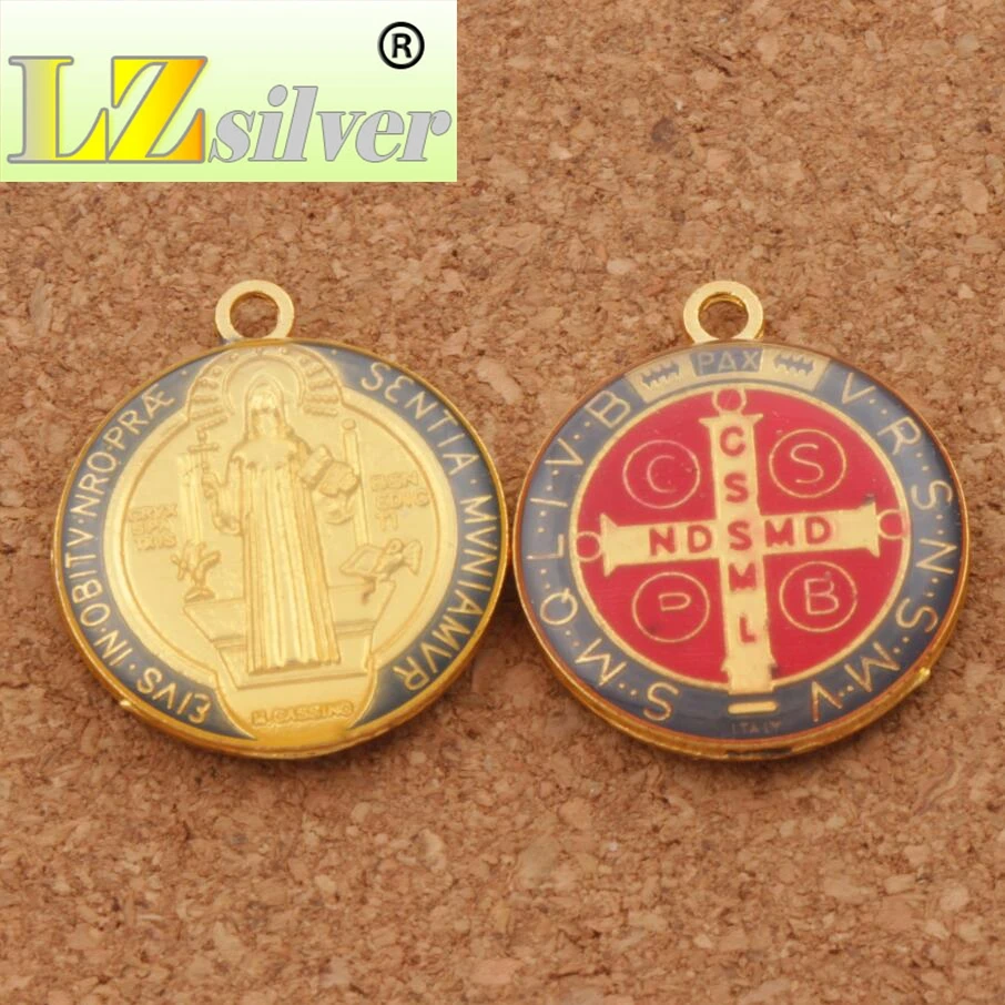 Enamel Saint Benedict Medal Cross Crucifix Smqlivb Beads 30pcs 23.2x27mm 3Colors Pendants   Jewelry DIY L1669