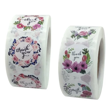 

500 Pcs/roll Thank You Stickers Seal Labels With Flower Color Sticker For Wedding Party Scrapbooking Envelopes Seal Stickers