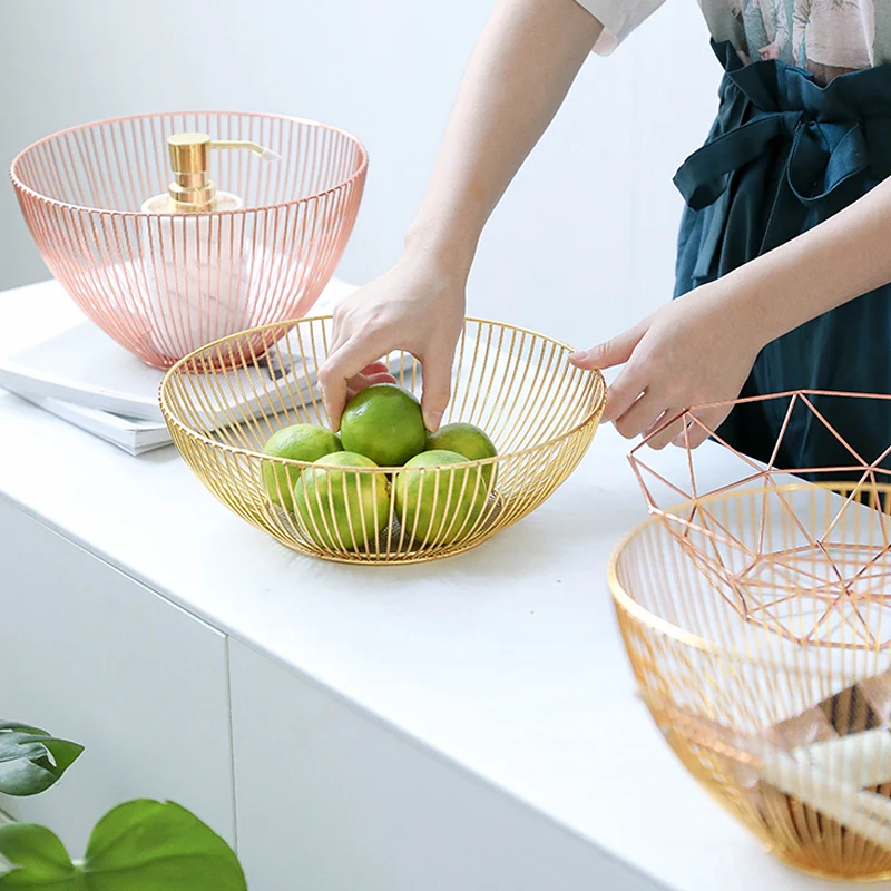 Nordic wind gold-plated iron fruit basket fruit plate creative living room bread fruit basket household clutter to collect plate