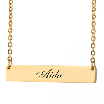 

Custom Nameplate Necklace Women Name Aida Bar Pendant Best Friends Jewelry Birthday Gifts Stainless Steel Size 40 X 7mm