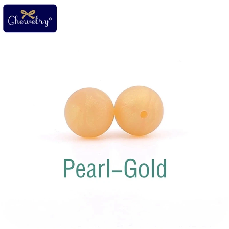 Pearl Gold 100 шт 15 мм Детские Силиконовые Бусины пищевого качества Прорезыватель DIY аксессуары для кормления ювелирные изделия ожерелье браслет цепочка для соски для детей Prod - Цвет: Pearl Gold