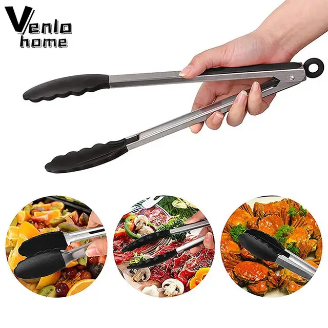 Pinces de cuisine en Silicone en acier inoxydable, ustensiles de cuisine antiadhésifs pour Barbecue, pince de cuisson avec serrure à Joint, accessoires de cuisine 1