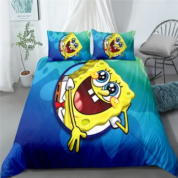 

Yellow SpongeBob Blue Duvet Cover Set Winter Kids Room Decor Quilt Cover with Pillowcase 2/3Pcs Microfiber Home Custom Bedspread