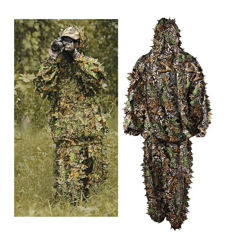 3D Tactical Camouflage Leaf Clothing Hunting Forest Sniper Ghillie Suit Woodland 