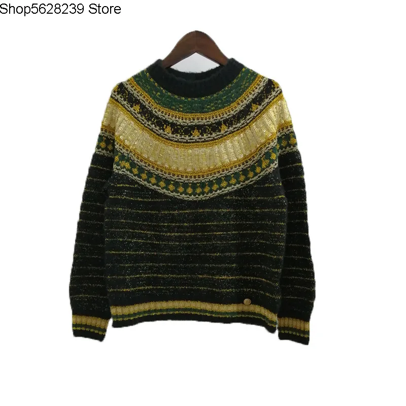 

2020 Small Xiangfeng Spell Color Gold Line Nazado Color Mixed Knitting Shirt Sweater