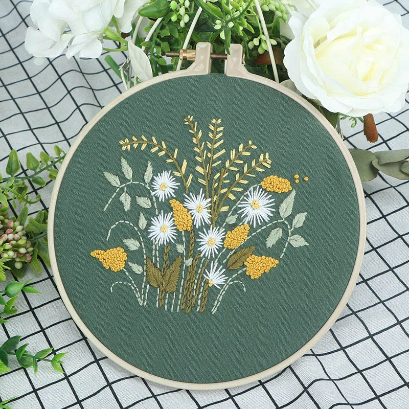 DIY Flower Dandelion Embroidery Kit with Frame for Beginner Cross Stitch Needlework Sewing Art Craft Painting Home Decor Gift